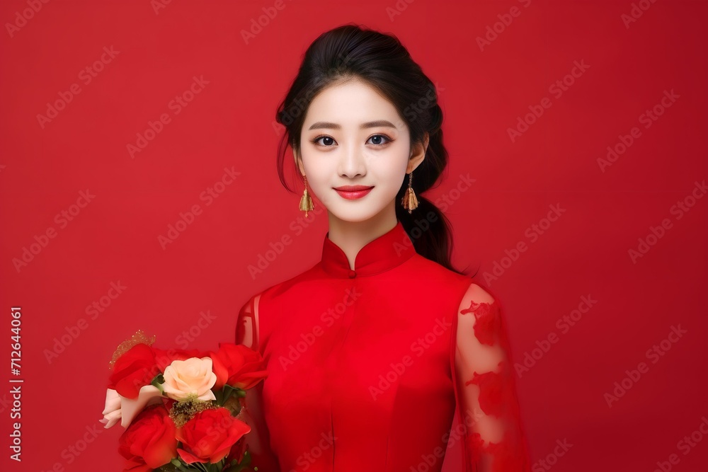 Asian Chinese womans smiling celebrate Chinese New Year Asian Chinese womans smiling celebrate Chinese New Year
