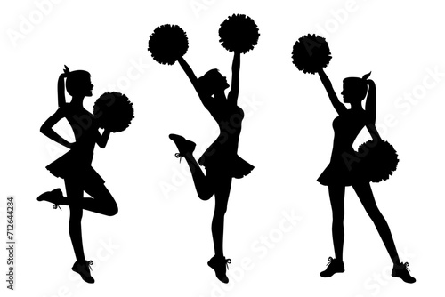 Cheerleader group silhouette in action. Vector illustration