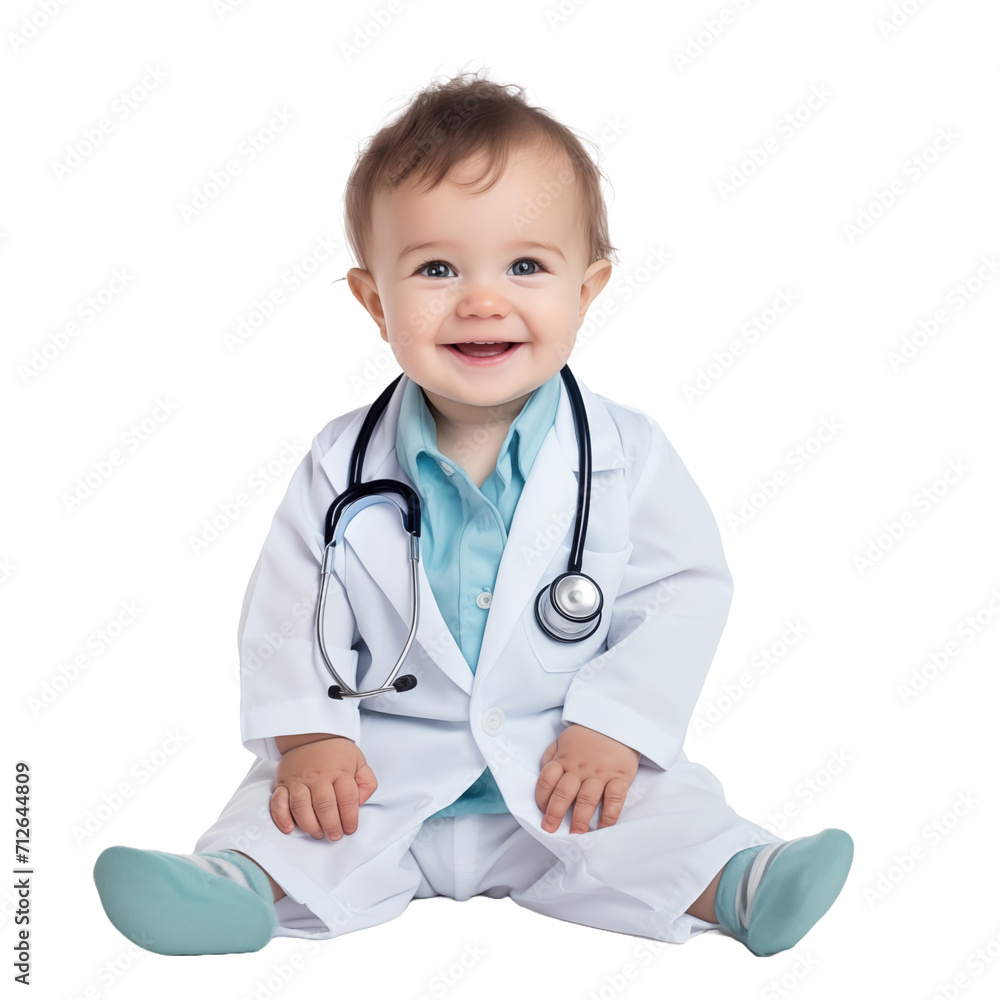 Child doctor with stethoscope isolated on transparent and white background. Generative ai Child doctor with stethoscope isolated on transparent and white background. Generative ai
