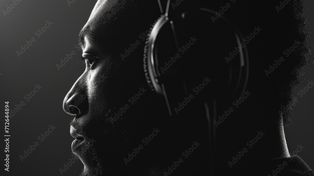 Pensive Male Music Producer in Studio with Headphones