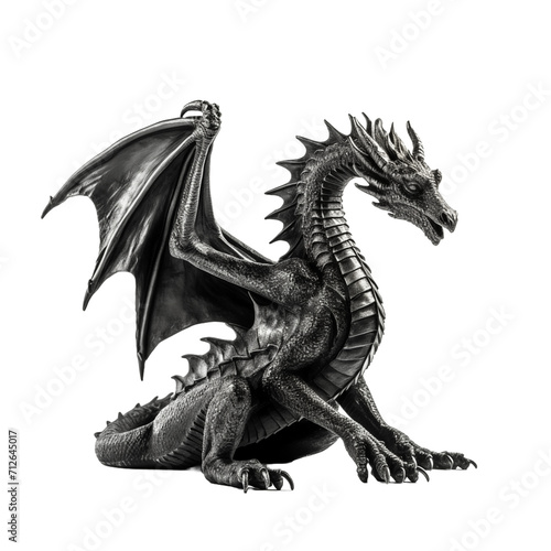 Black dragon statue isolated on transparent and white background. Generative ai © Dima