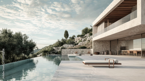 Luxury villa exterior detail with pool photo