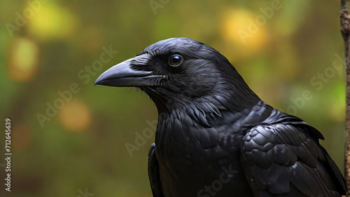 A black crow sit on the tree  reallistic picture