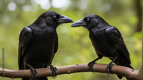 A black crow sit on the tree, reallistic picture photo