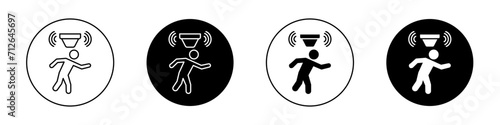 Motion sensor icon set. Movement Detector Sensor vector symbol in a black filled and outlined style. Range Line Technology and Antena Safety Signal Sign. photo