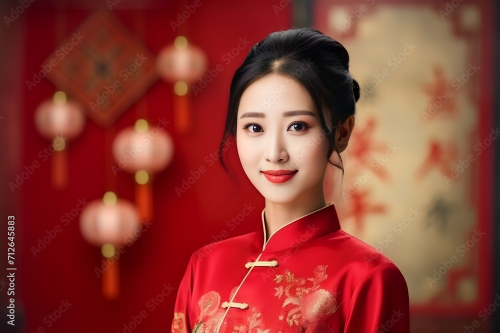 Asian Chinese womans smiling celebrate Chinese New Year Asian Chinese womans smiling celebrate Chinese New Year