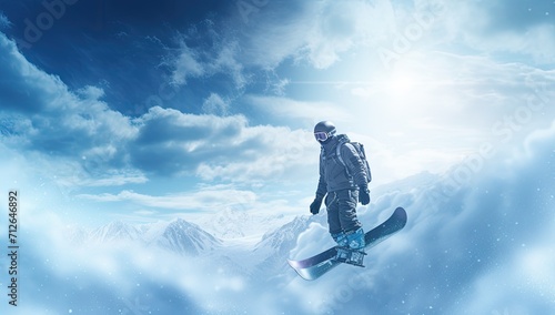 winter sport snowboarder man jumping