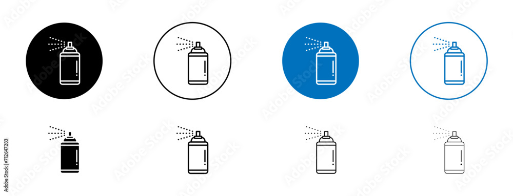 Paint aerosol can line icon set. Paint Can and Aerosol Spray Vector Symbol in Black and Blue Color. - obrazy, fototapety, plakaty 