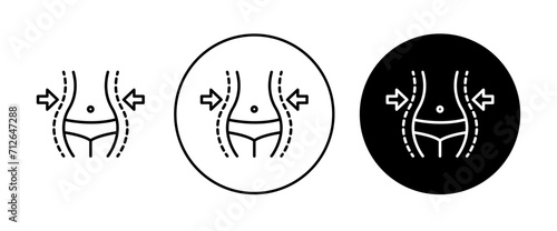 Fat and slim figure line icon set. Slim Body and Fat Reduction Vector Symbol in Black and Blue Color.