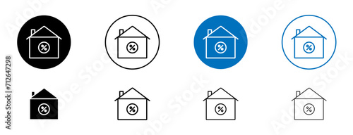 Mortgage rate line icon set. Mortgage Rate and House Loan Vector Symbol in Black and Blue Color.