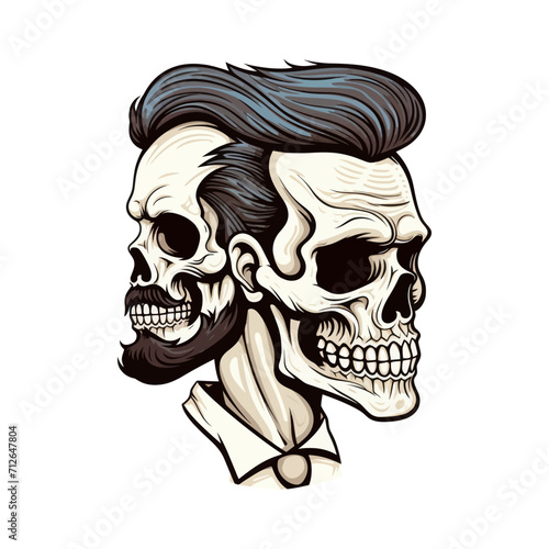 Retro style man with skull head. Cartoon vector illustration