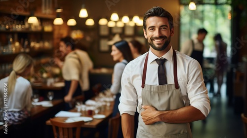 Portrait of a happy waiter in a restaurant