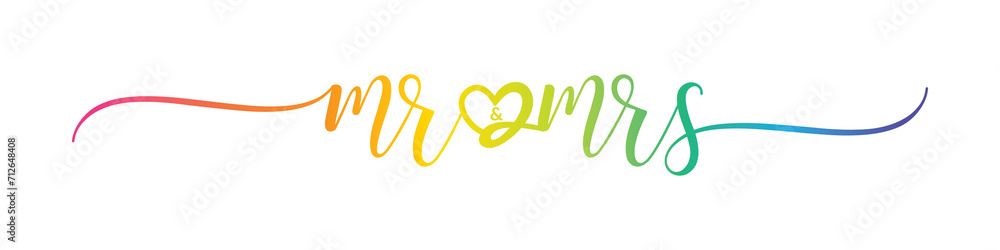 Fototapeta premium MR & MRS – Calligraphy Rainbow Text Effect Banner on Transparent Background