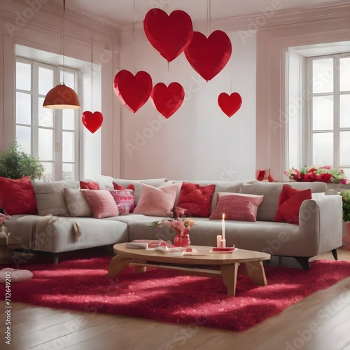 Interior of living room decorated for Valentine s Day