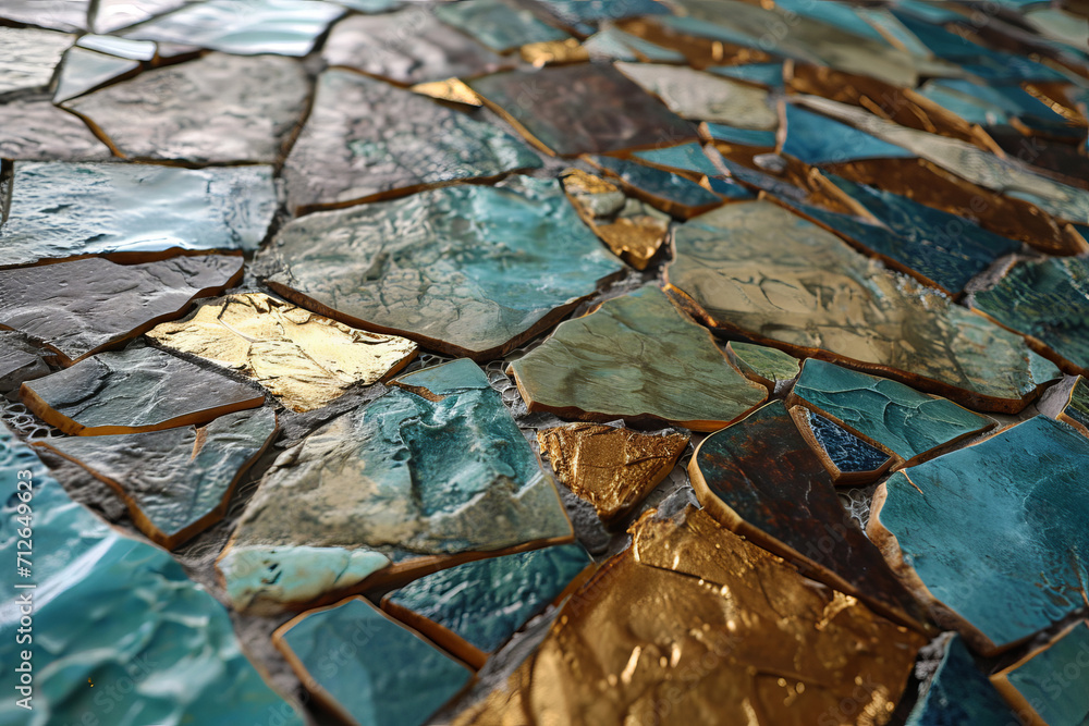 Mosaic texture, kintsugi, light turquoise