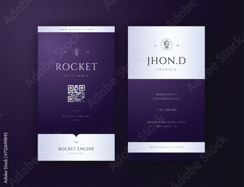 Modern Opulence Vertical Business Card Template, Professional Editable Business Card in Dark Purple, Silver, and Gold