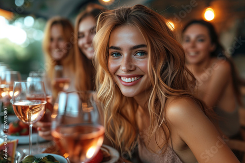 a smiling woman in a bar