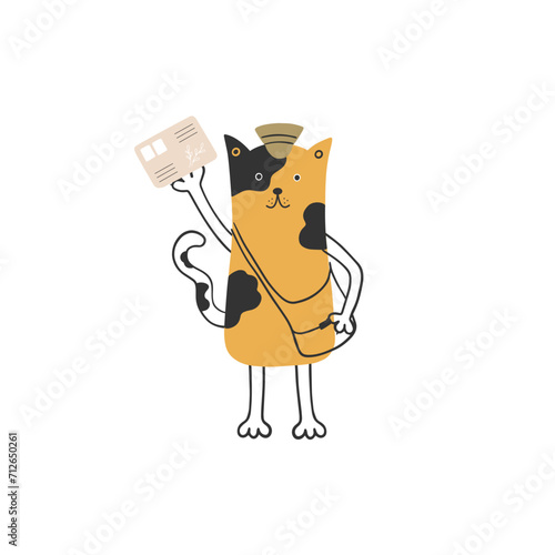 Cat Postman with a postal letter in his paws.
