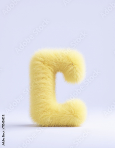 illustrazione con primo piano di simbolo lettera C in morbido materiale peloso giallo photo