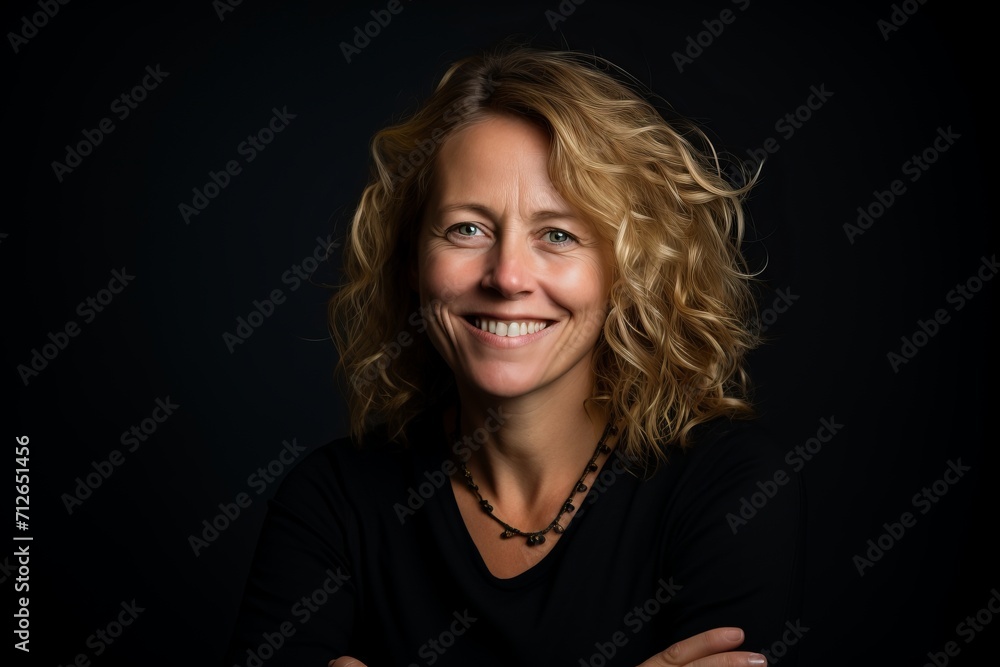 Portrait of a beautiful middle-aged woman on a black background