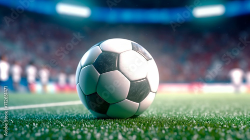 The soccer ball sits proudly at the center of the stadium field, Generative AI © REC Stock Footage