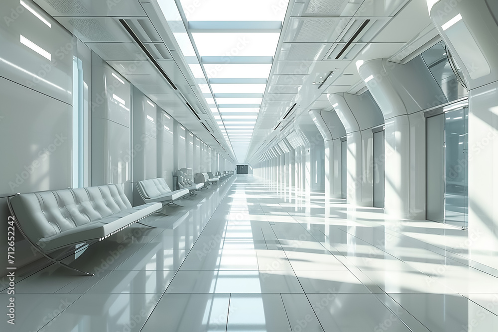 Modern hospital white corridor interior Modern hospital white corridor interior