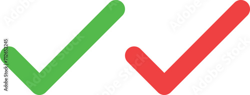 Green and red checkmark icon isolated on white background . Red and green tick icon vector