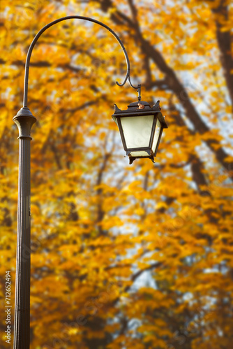 Vintage lantern in autumn park