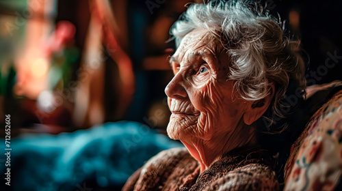 Portrait of an elderly woman with memory problems, Alzheimer's or dementia photo