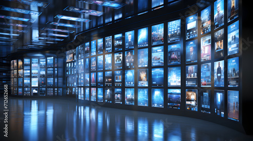 Future a room adorned with a mesmerizing video wall. Generative AI