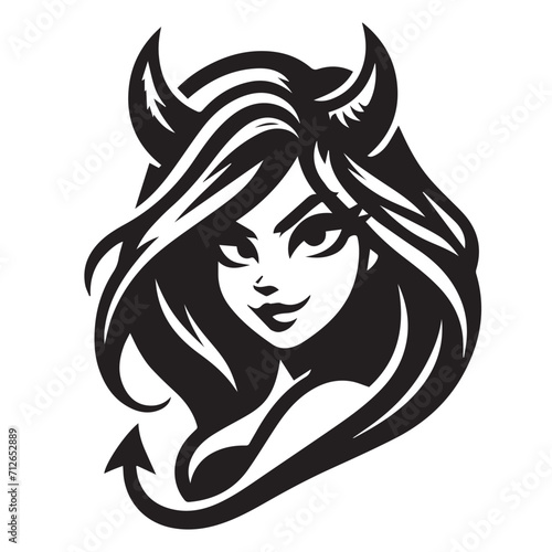 woman with long hair devil face girl