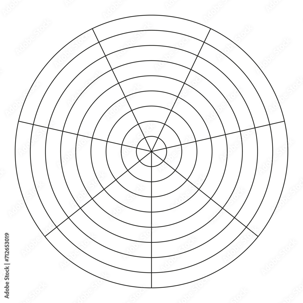 Wheel of life template. Circle diagrams of life style balance. Simple coaching tools for visualizing all areas of life. Polar grid. Blank polar graph paper. Segments infographic. Diagram wheel parts. Wheel of life template. Circle diagrams of life style balance. Simple coaching tools for visualizing all areas of life. Polar grid. Blank polar graph paper. Segments infographic. Diagram wheel parts.