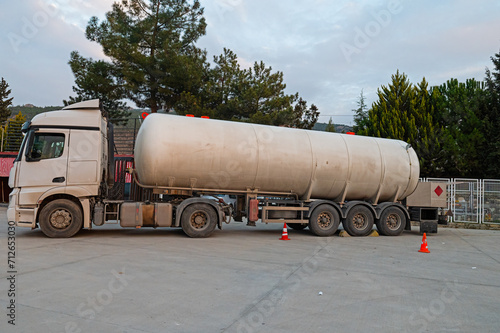 Tanker that transfers fuel to the petrol station tank.