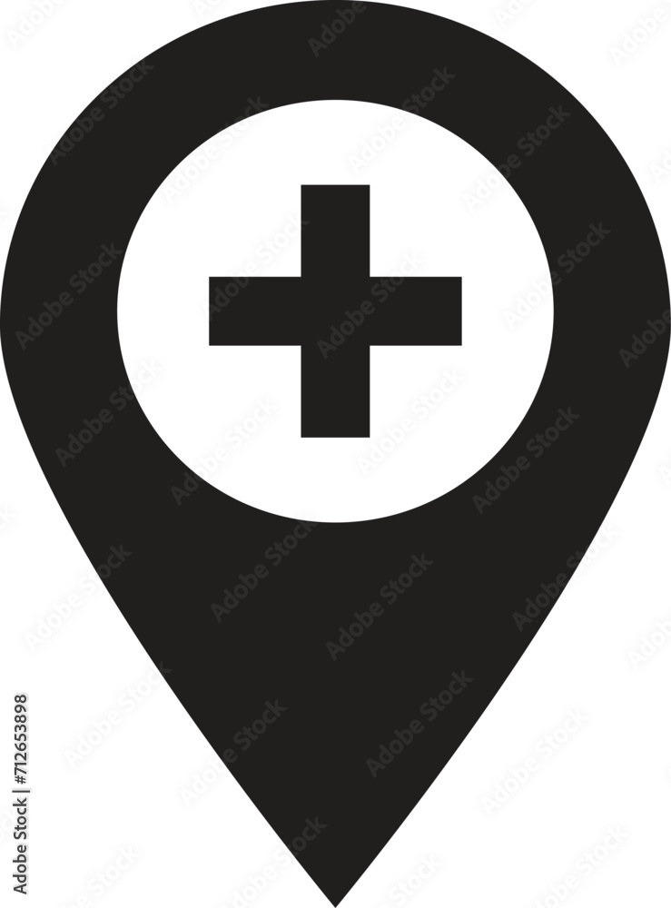 Map pointer with hospital icon . Hospital location map pointer icon Map pointer with hospital icon . Hospital location map pointer icon