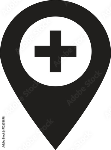 Map pointer with hospital icon . Hospital location map pointer icon