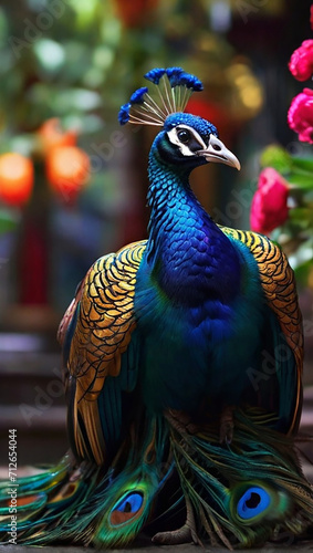 Beautiful Bright peacock Close-up photos.