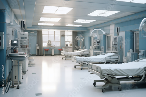 Hospital room with beds. Medical world, event related to care, medical news, hospitalization of a patient, nursing home;