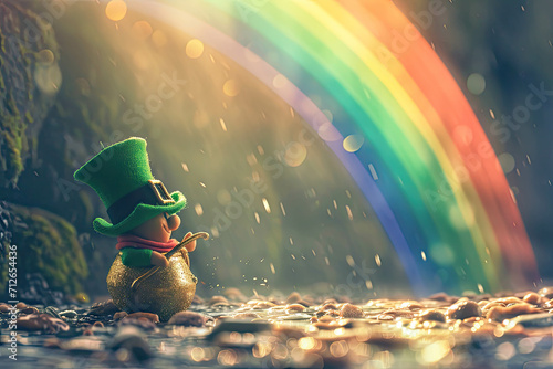 A rainbow with a leprechaun on saint patrick's day, an illustration photo