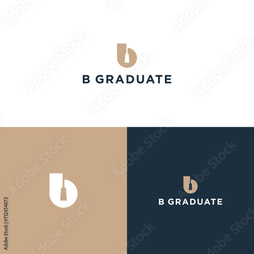 Letter B Graduation Hat Education Logo Design Vector Illustration Template