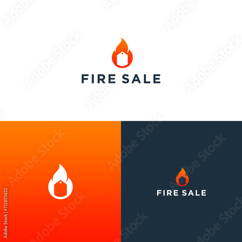 Creative fire tag sale logo design vector illustration	