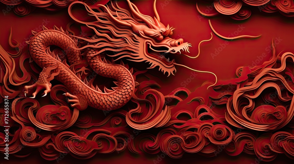 Chinese New Year or Happy New Year 2024, Year of the Dragon, golden dragon, Asian style composition illustration Chinese New Year or Happy New Year 2024, Year of the Dragon, golden dragon, Asian style composition illustration
