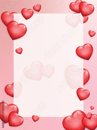 Vector Frame for placing text Decorated with 3D heart shapes