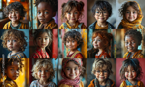 Panorama of children from multicultural countries
