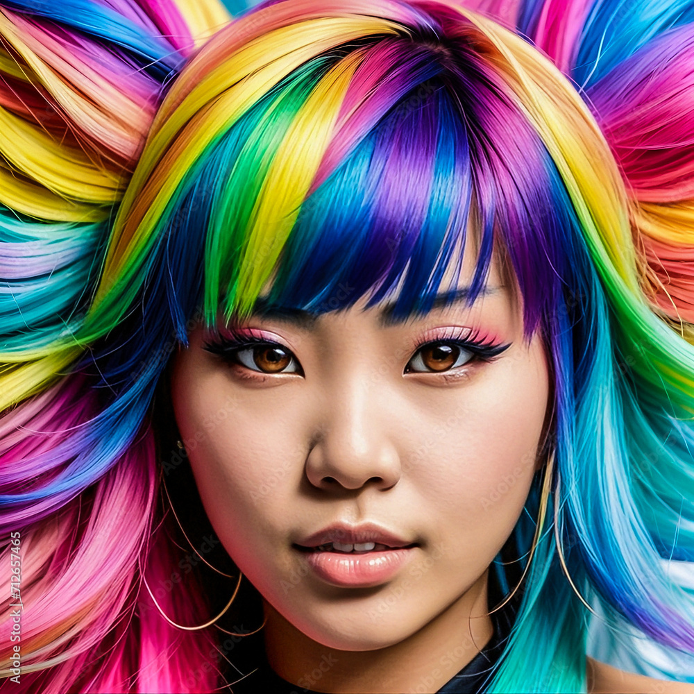 Obraz premium Woman with long colorful hair 