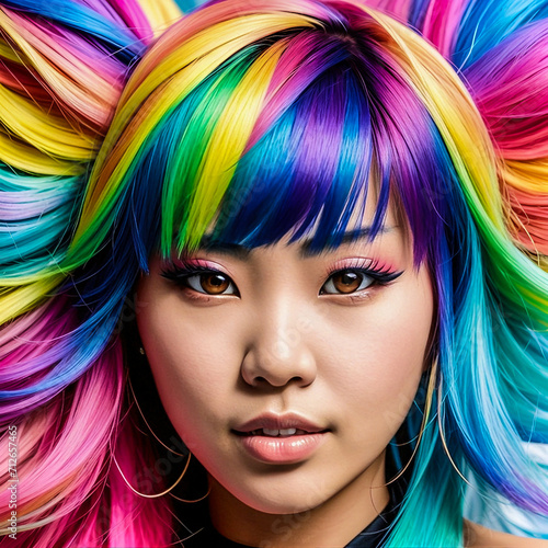 Woman with long colorful hair 