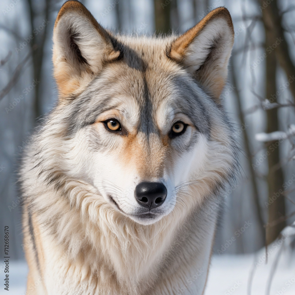 Obraz premium Wolf Overlapping Winter Forest in Double Exposure