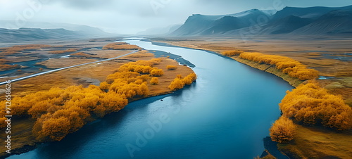 river in the mountains in autumn, landscape