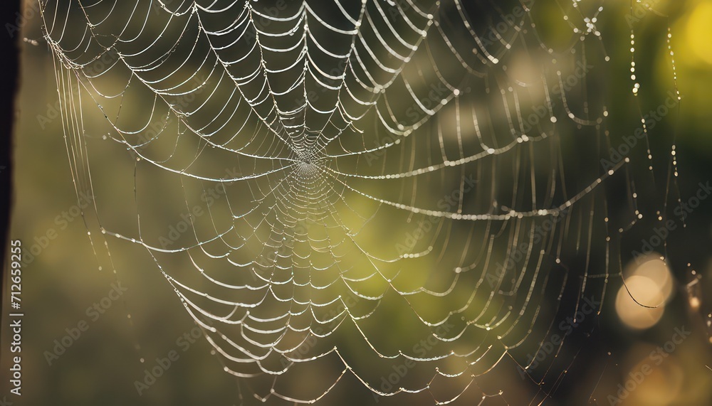 Dew-kissed spider web in morning light