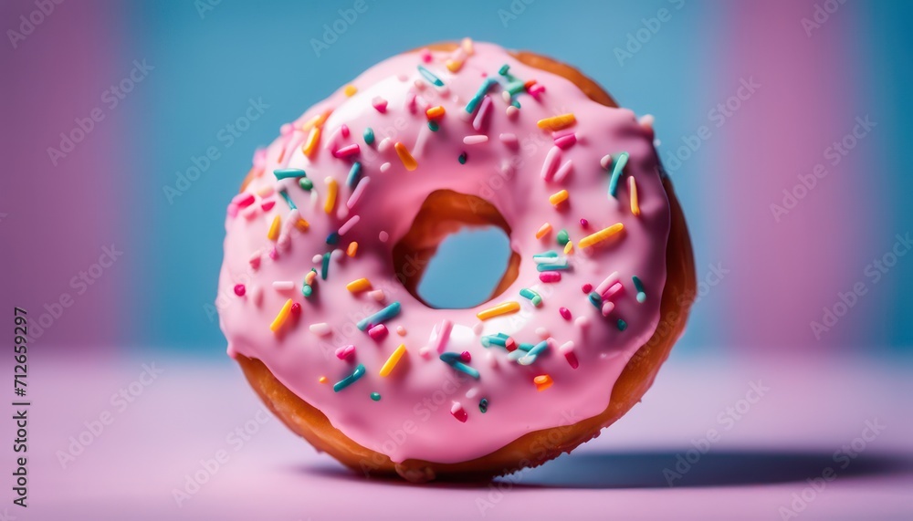 Pink frosted donut with colorful sprinkles