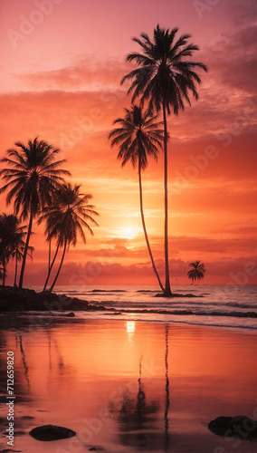 Sunset landscape with palm trees wallpaper
